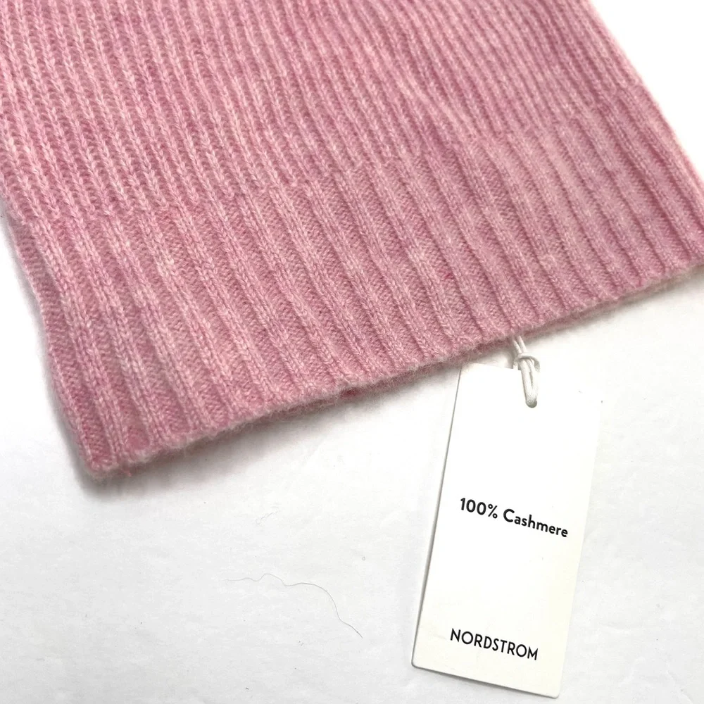 NORDSTROM 100% Cashmere NEW Pink Heathered Knit Beanie Hat